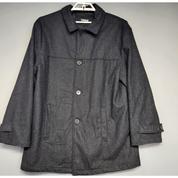 Carbon Coat Mens XL Charcoal Gray Wool Blend Car Coat Button Front Lined Pockets - Picture 1 of 11